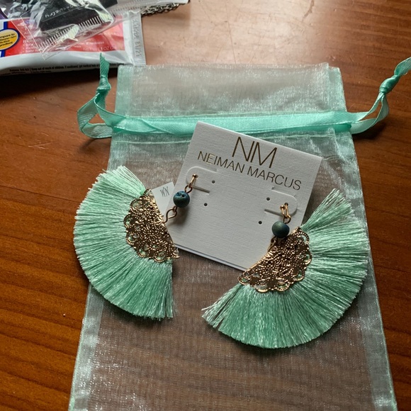 Teal Fan Earrings - Picture 2 of 5
